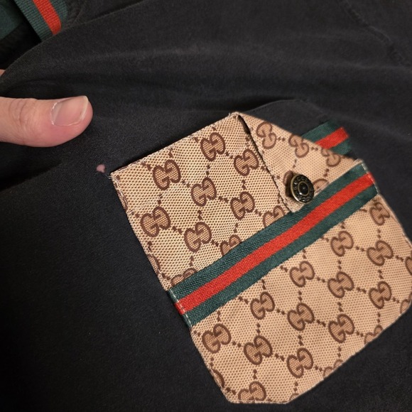 Vintage Gucci Set Mens 42 Denim Shorts & 4XL T Shirt Relaxed Fit Logo Stripe - Picture 2 of 16